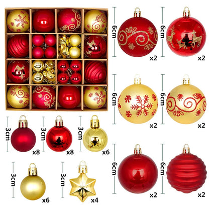 44Pcs Christmas Ball Ornaments Painted Irregular 3-6Cm Electroplated Plastic Ball Christmas Tree Decoration