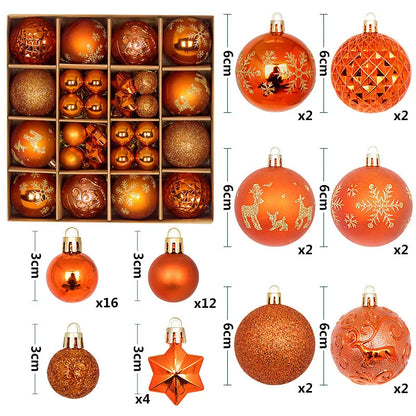 44Pcs Christmas Ball Ornaments Painted Irregular 3-6Cm Electroplated Plastic Ball Christmas Tree Decoration