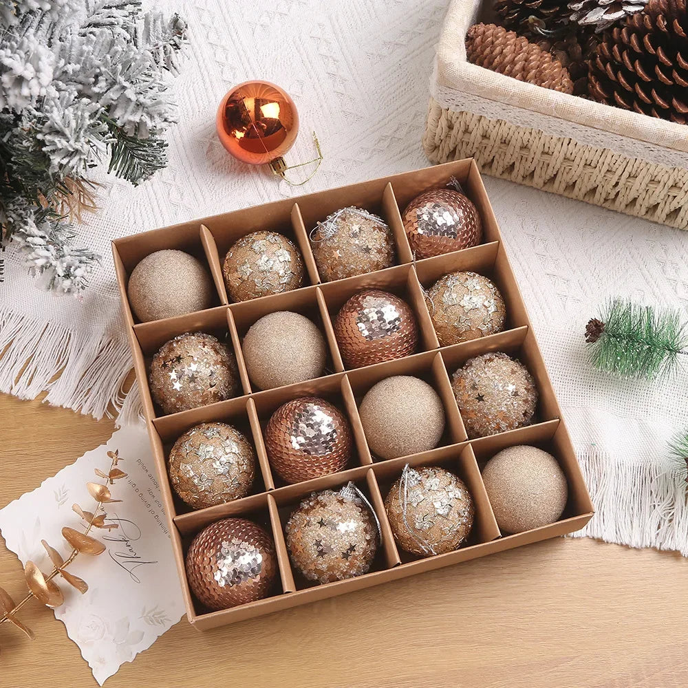 16Pcs/Box 6CM Christmas Ball Ornaments Champagne Gold Red Glitter Foam Ball Crafts for Xmas Tree Hanging Pendant Gift Navidad