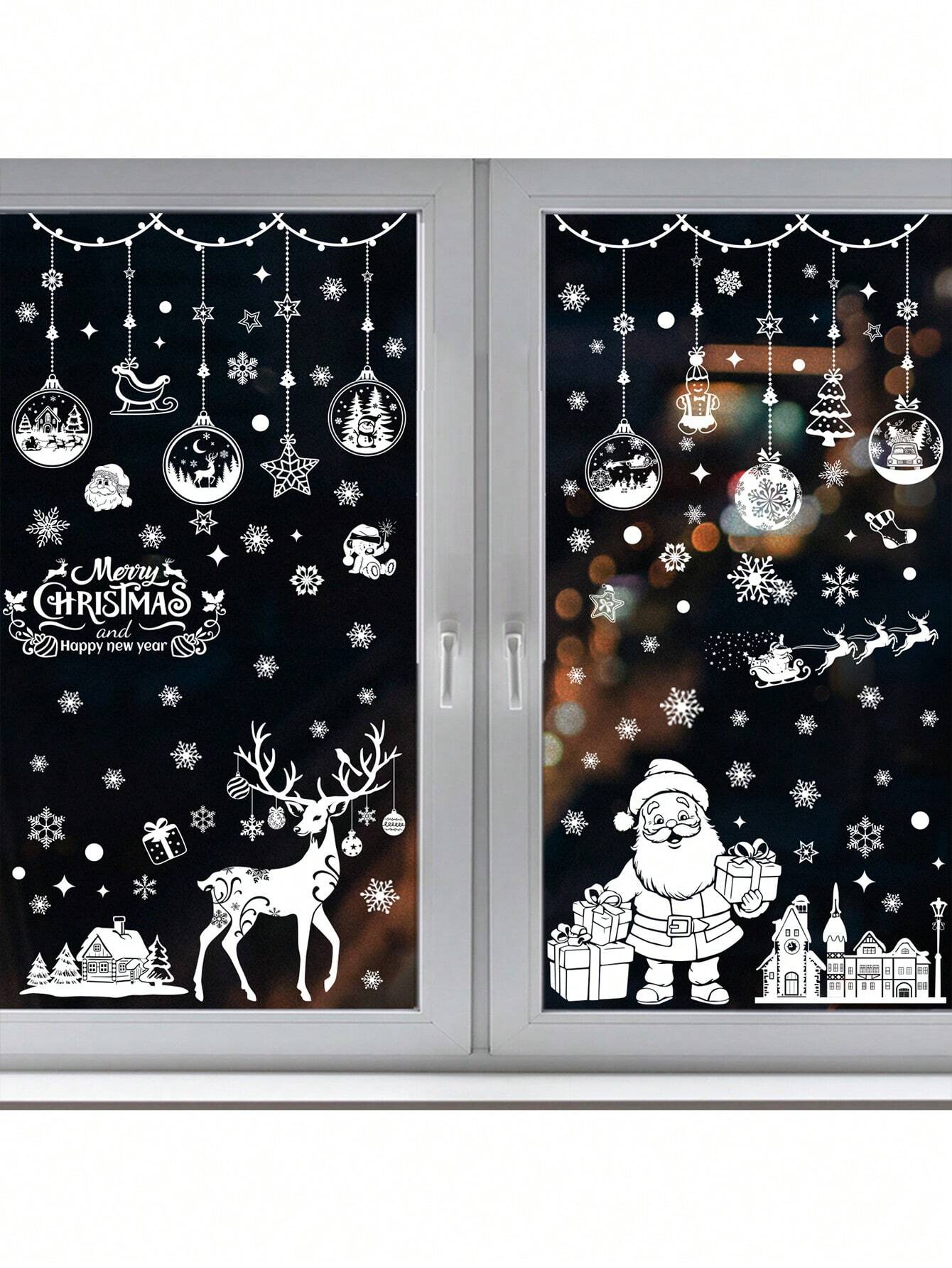 202PCS Christmas Decorations Christmas Glass Window Stickers Double Sided Reusable Cute Winter Holiday Window Stickers Home Decoration