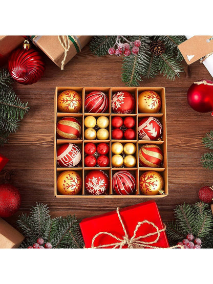 44Pcs Christmas Tree Ornaments, Gold and Red Christmas Ball Decorations Set