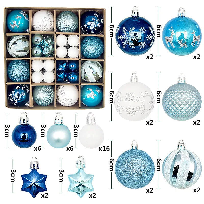 44Pcs Christmas Ball Ornaments Painted Irregular 3-6Cm Electroplated Plastic Ball Christmas Tree Decoration