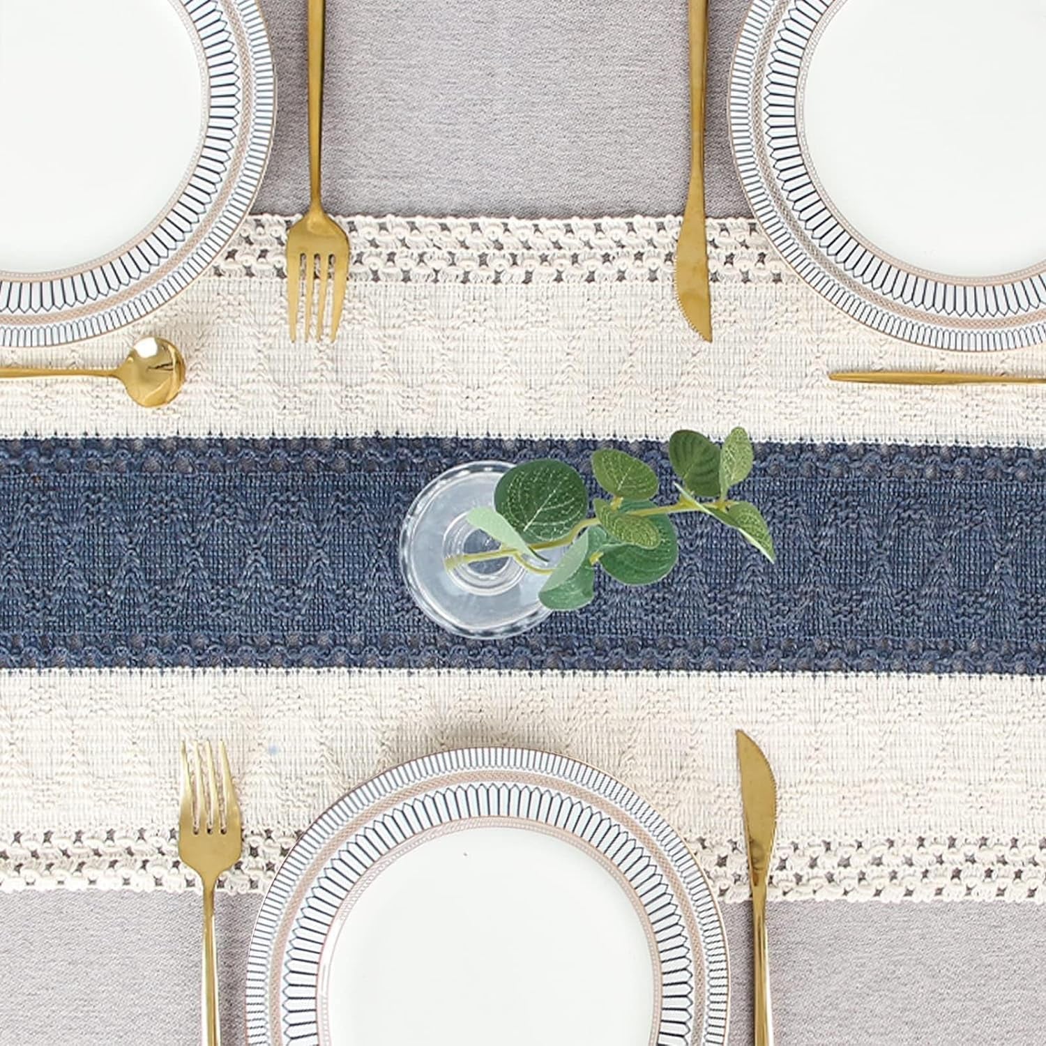 Boho Blue Table Runner 72 Inches Long Macrame Table Runner Farmhouse Style Table Runner with Tassels for Party Bohemian Rustic Wedding Bridal Shower Dining Decor (12X72 Inches)