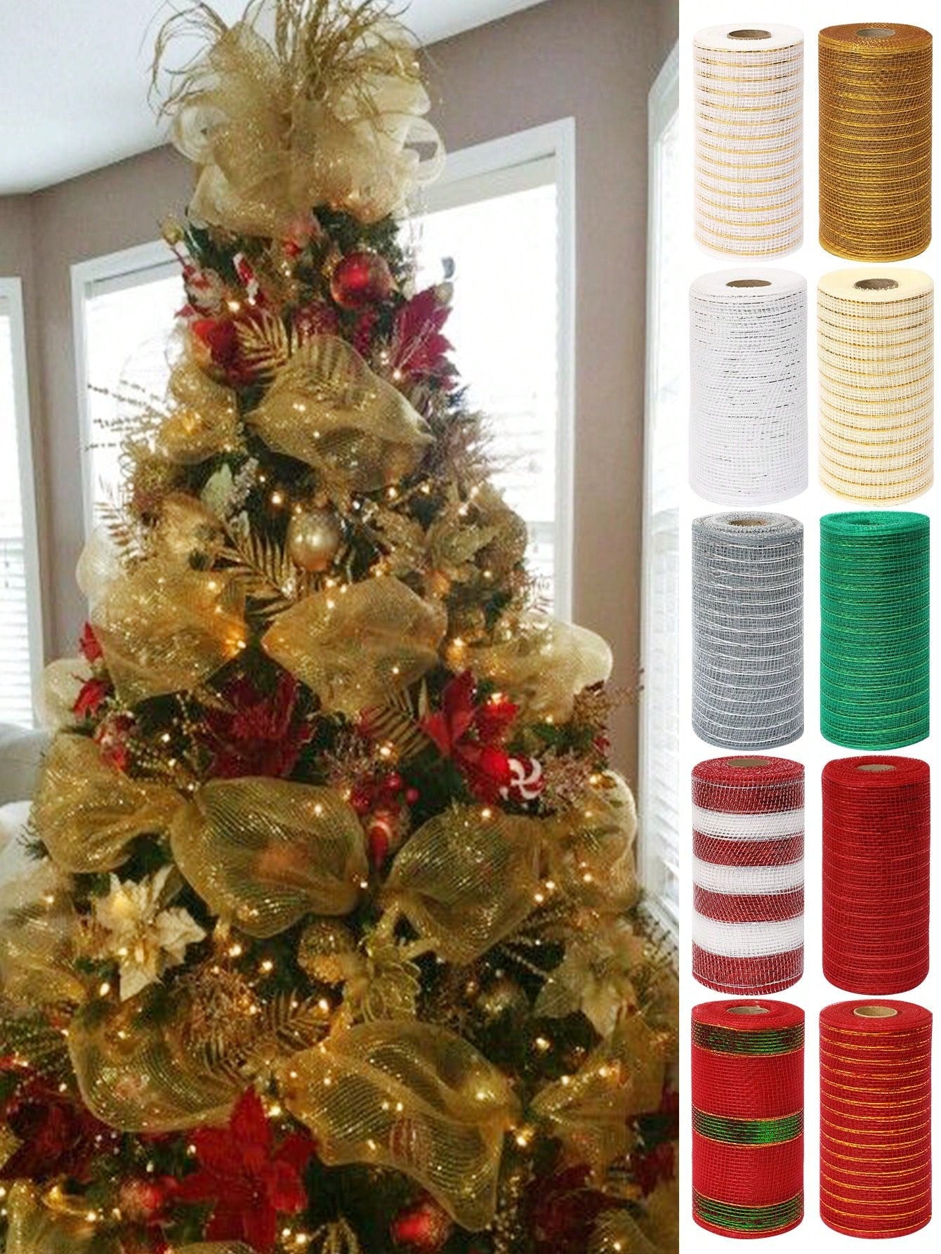 1Roll 26Cm Christmas Decor Ribbon, DIY Wreath Bow Ribbon