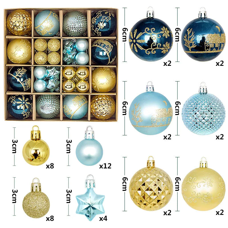 44Pcs Christmas Ball Ornaments Painted Irregular 3-6Cm Electroplated Plastic Ball Christmas Tree Decoration