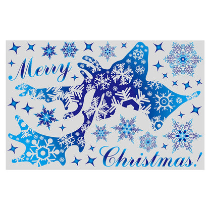 Christmas Sticker on Window Blue Elk Sika Deer Snowflake Stickers Winter Wall Decals New Year Sticker 2022 Christmas Window