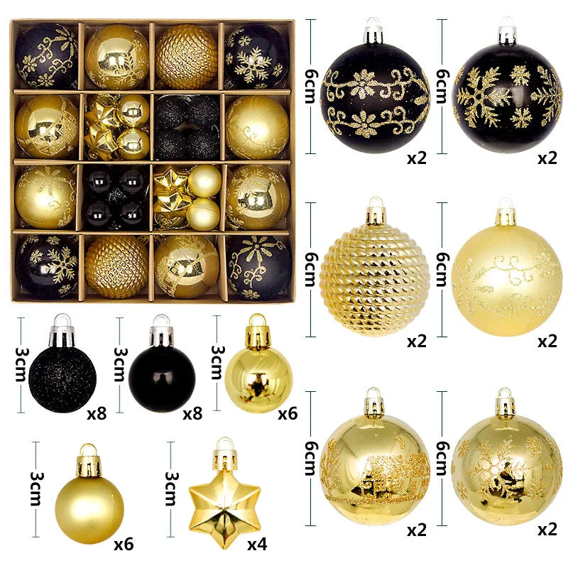 44Pcs Christmas Ball Ornaments Painted Irregular 3-6Cm Electroplated Plastic Ball Christmas Tree Decoration