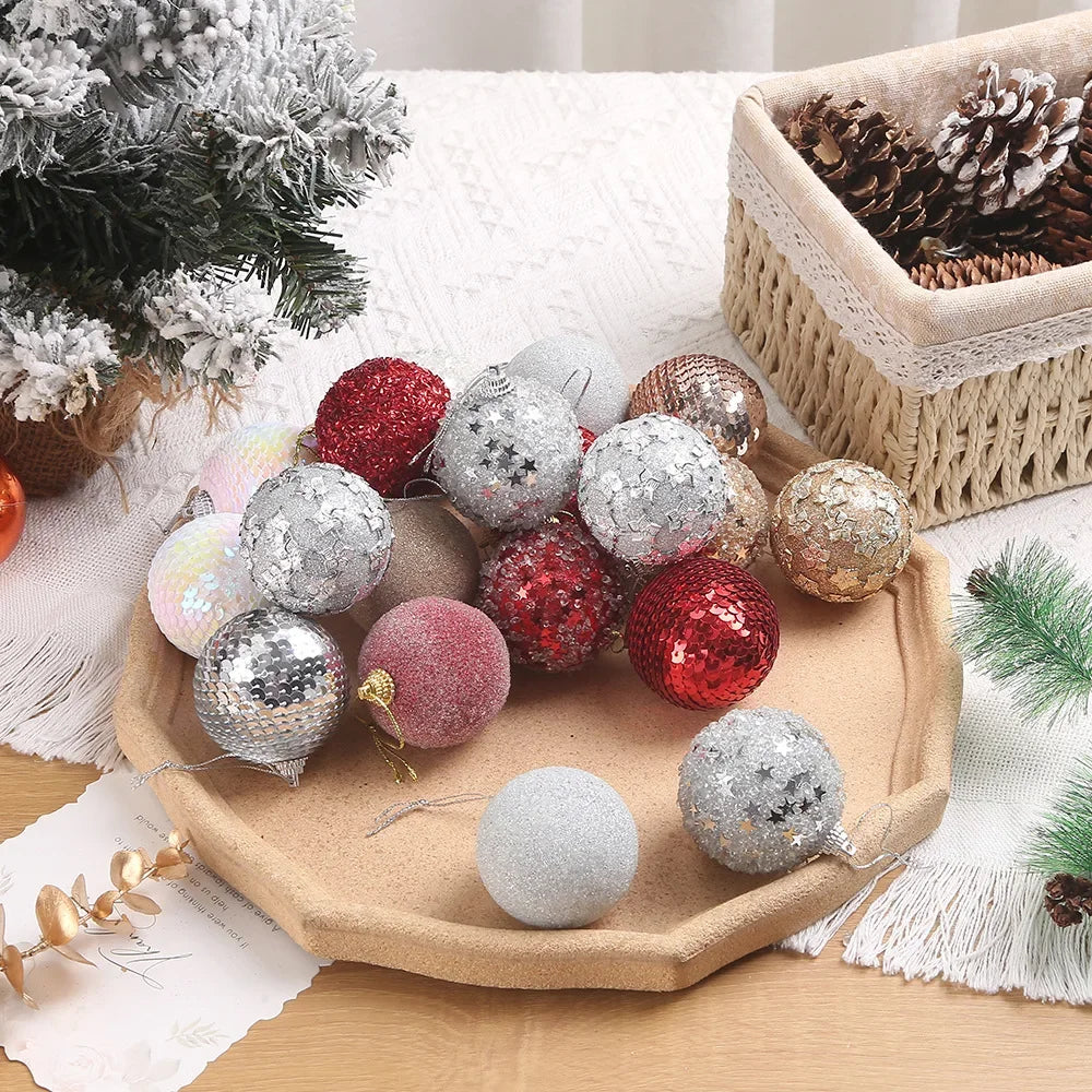 16Pcs/Box 6CM Christmas Ball Ornaments Champagne Gold Red Glitter Foam Ball Crafts for Xmas Tree Hanging Pendant Gift Navidad