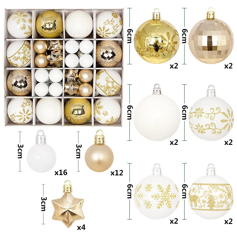 44Pcs Christmas Ball Ornaments Painted Irregular 3-6Cm Electroplated Plastic Ball Christmas Tree Decoration