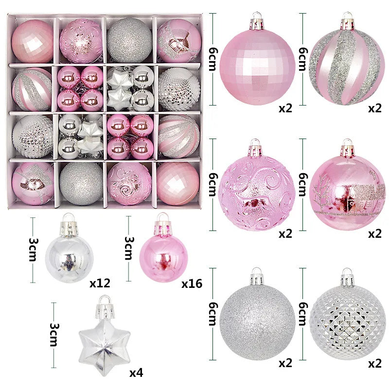 44Pcs Christmas Ball Ornaments Painted Irregular 3-6Cm Electroplated Plastic Ball Christmas Tree Decoration