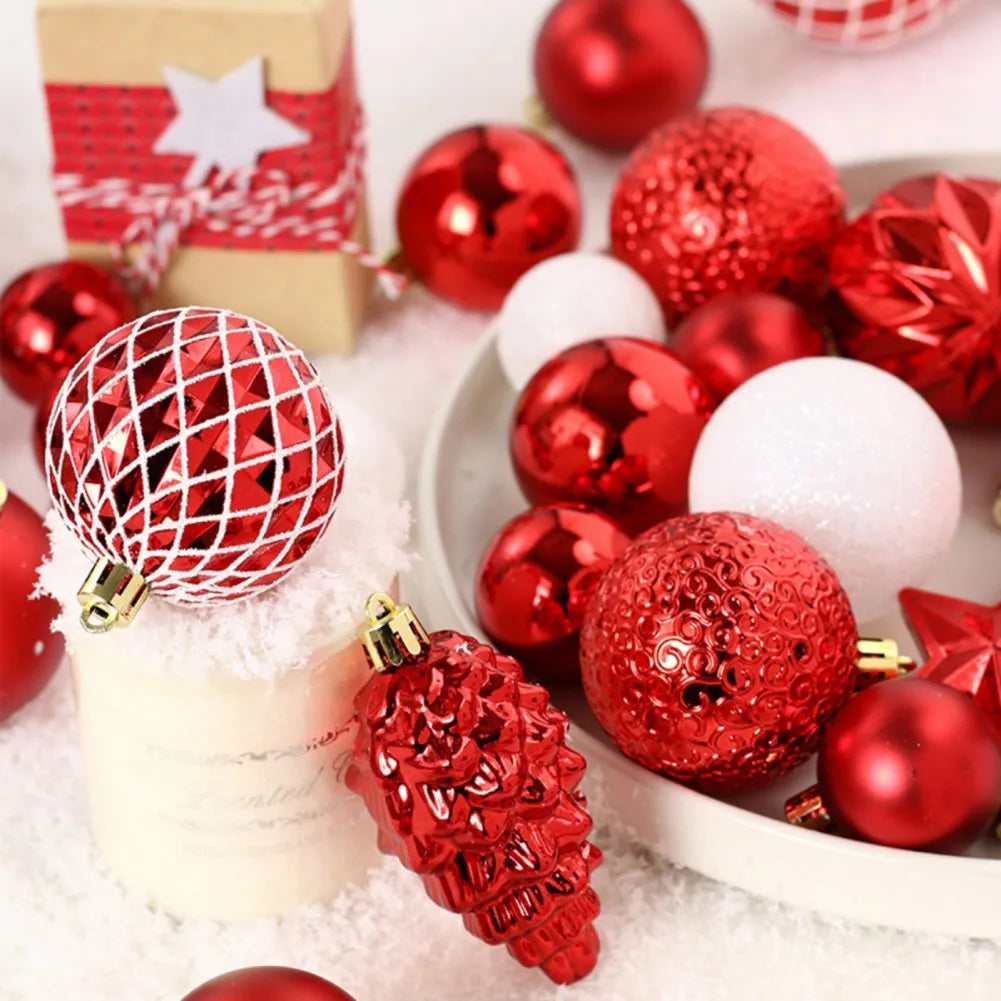 65Pcs Mixed Christmas Ball Ornament Xmas Tree Hanging Bauble Pendants Christmas Decorations for Home New Year Navidad Noel