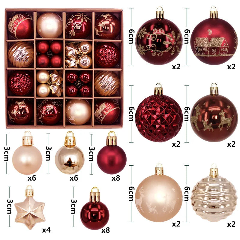 44Pcs Christmas Ball Ornaments Painted Irregular 3-6Cm Electroplated Plastic Ball Christmas Tree Decoration