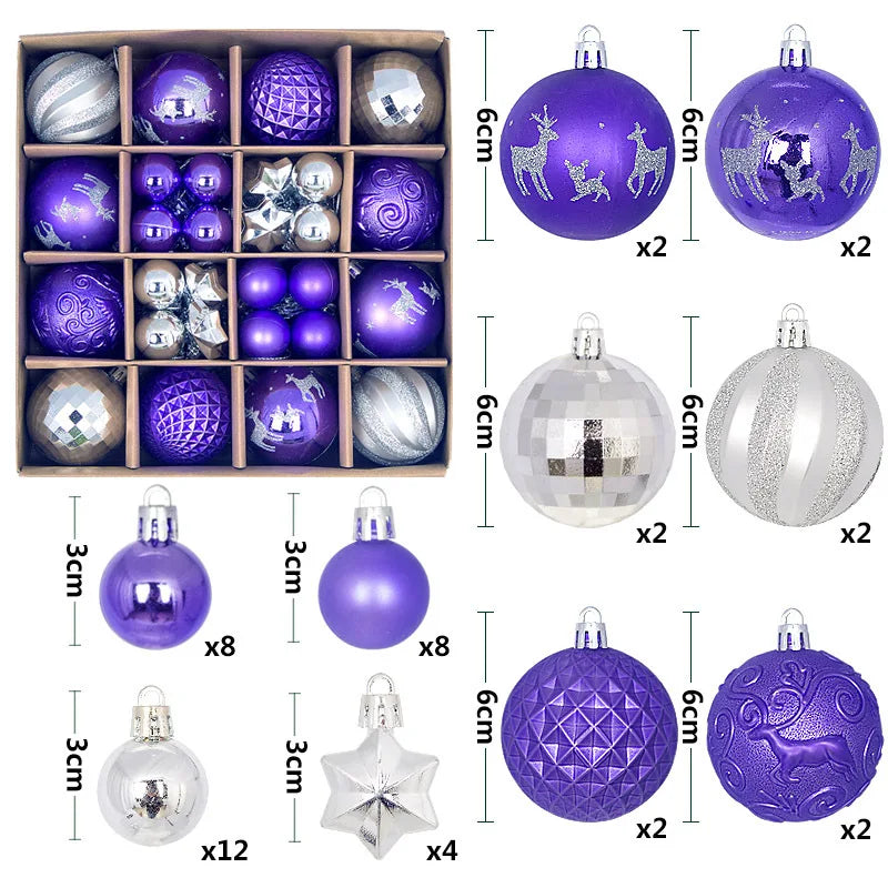 44Pcs Christmas Ball Ornaments Painted Irregular 3-6Cm Electroplated Plastic Ball Christmas Tree Decoration