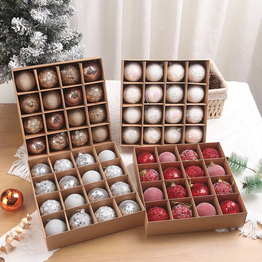 16Pcs/Box 6CM Christmas Ball Ornaments Champagne Gold Red Glitter Foam Ball Crafts for Xmas Tree Hanging Pendant Gift Navidad