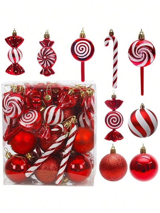 19/36 Pcs Christmas Tree Ornaments Red and White Ball Ornaments Bulk, Xmas Hanging Candy Ornaments Swirl Lollipop Ornament Candy Cane Decorations for Christmas Tree Party Decor