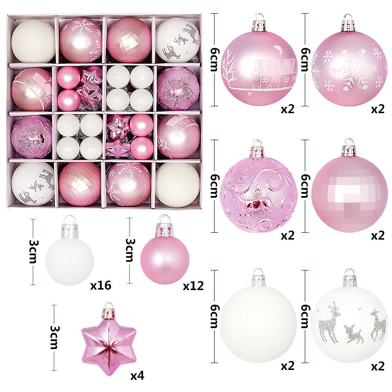 44Pcs Christmas Ball Ornaments Painted Irregular 3-6Cm Electroplated Plastic Ball Christmas Tree Decoration