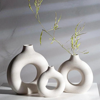 White Ceramic Vase - Modern Vase for Minimalist Decor, Vases for Boho Home Wedding Party Room Dinner Table Shelf Decor (3Pcs)