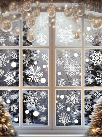 1Set Christmas Snowflake Window Stickers, Static Cling Stickers for Christmas Themed Party Decor