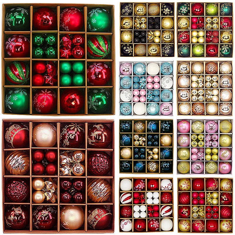 44Pcs Christmas Ball Ornaments Painted Irregular 3-6Cm Electroplated Plastic Ball Christmas Tree Decoration