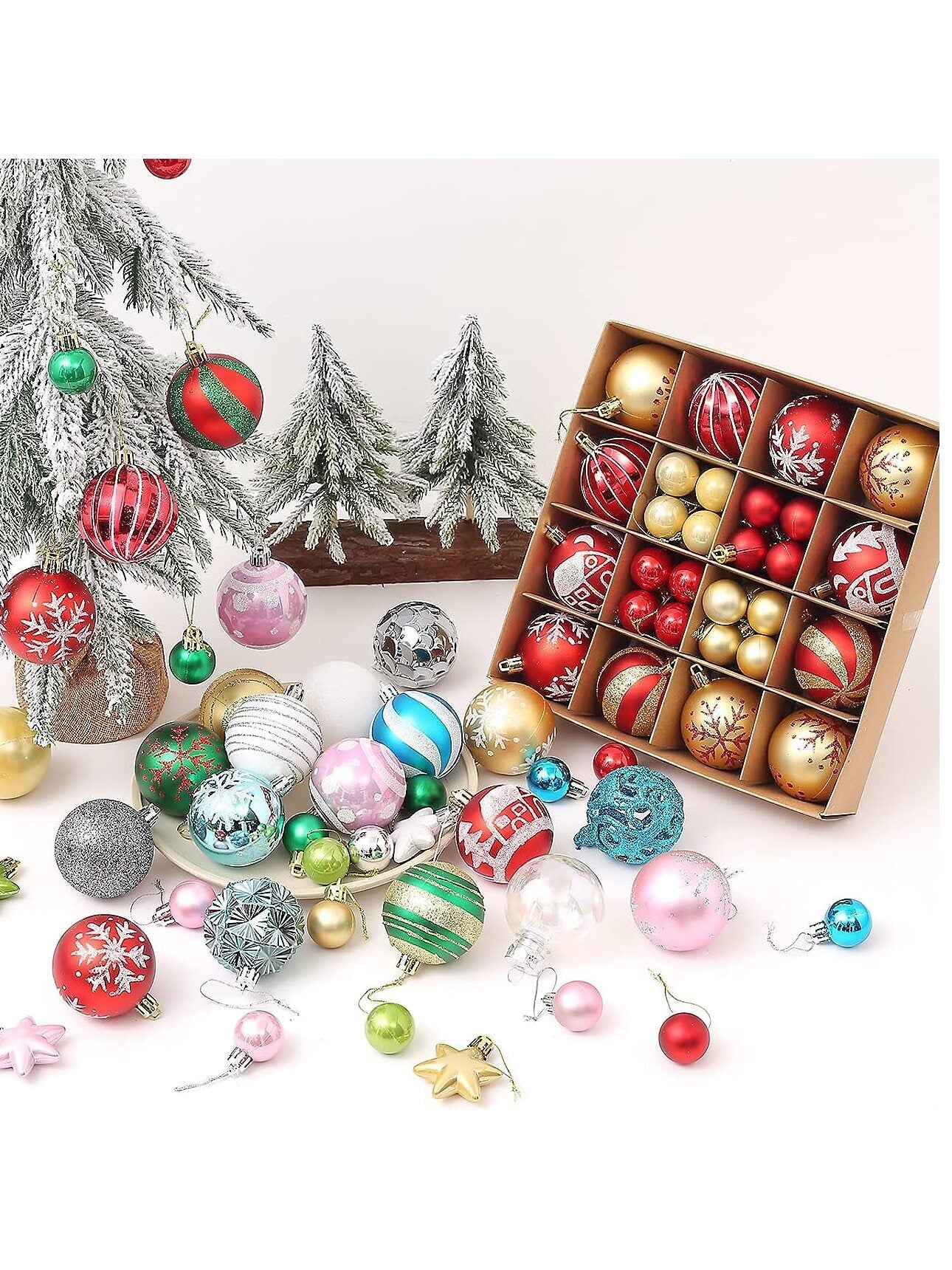 44Pcs Christmas Tree Ornaments, Gold and Red Christmas Ball Decorations Set