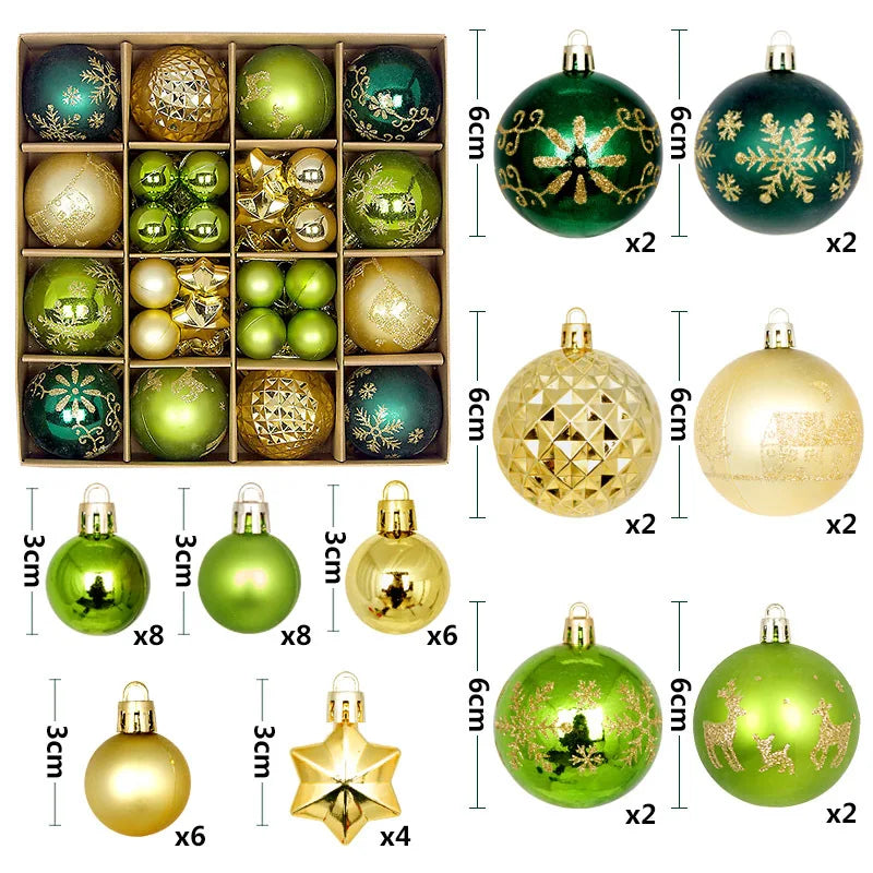 44Pcs Christmas Ball Ornaments Painted Irregular 3-6Cm Electroplated Plastic Ball Christmas Tree Decoration