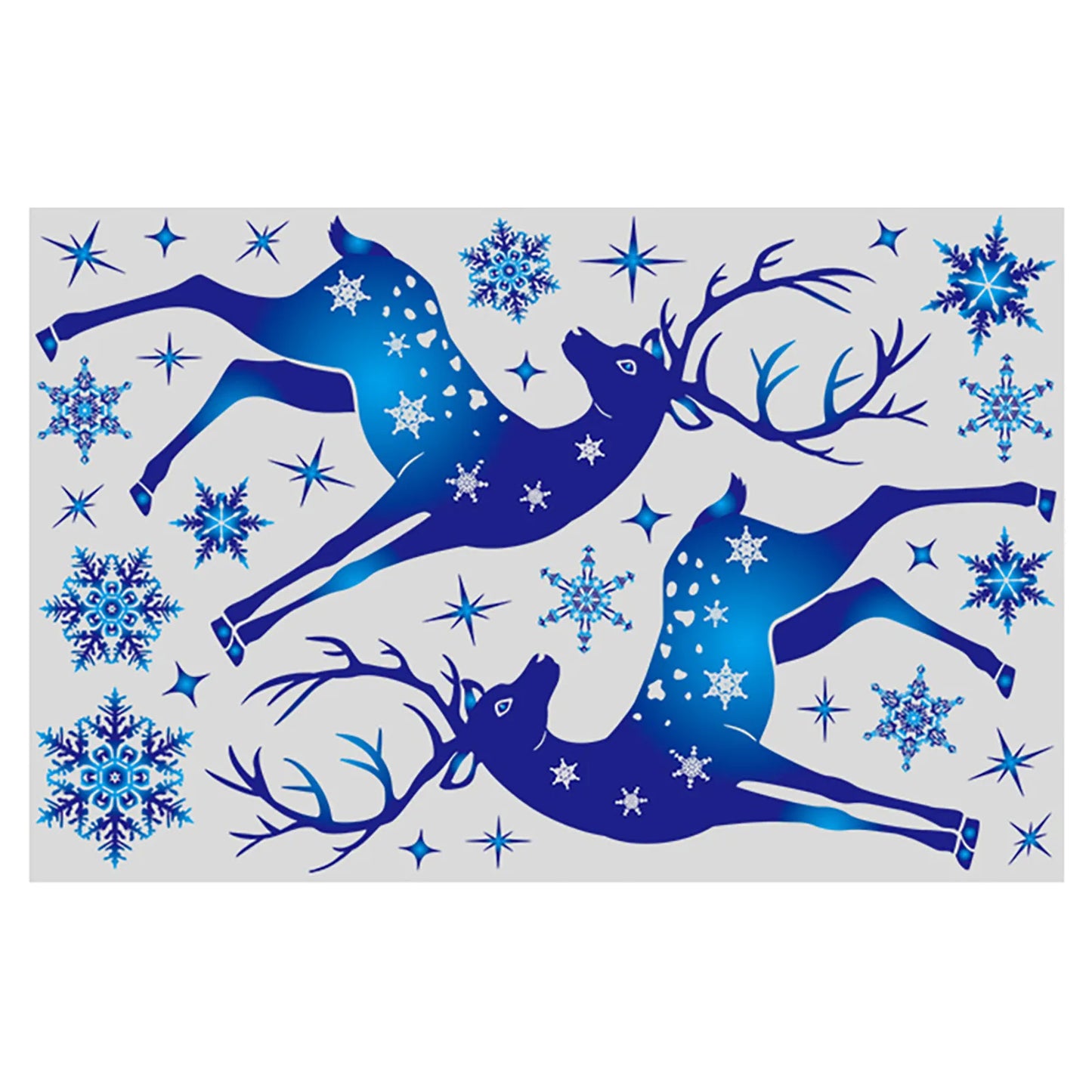 Christmas Sticker on Window Blue Elk Sika Deer Snowflake Stickers Winter Wall Decals New Year Sticker 2022 Christmas Window