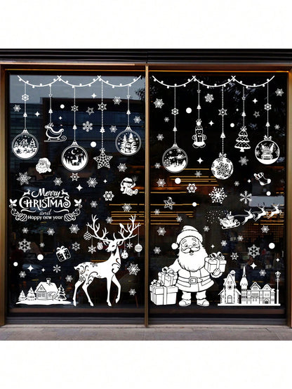 202PCS Christmas Decorations Christmas Glass Window Stickers Double Sided Reusable Cute Winter Holiday Window Stickers Home Decoration