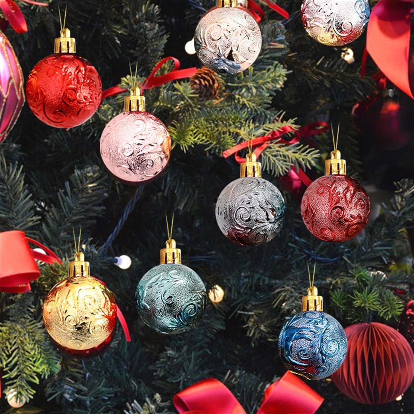 12Pcs Red Gold Christmas Balls Baubles Ornaments Xmas Tree Party Wedding Christmas Decoration Shatterproof Tree Pendant Navidad