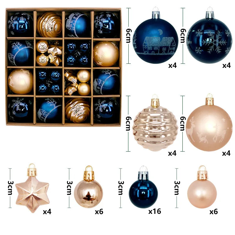 44Pcs Christmas Ball Ornaments Painted Irregular 3-6Cm Electroplated Plastic Ball Christmas Tree Decoration