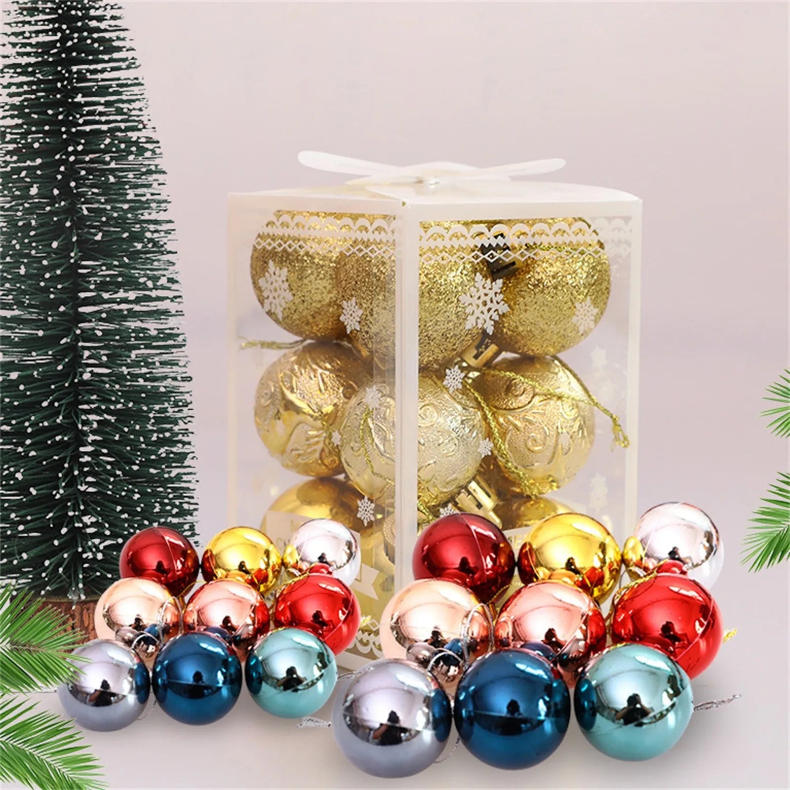 12Pcs Red Gold Christmas Balls Baubles Ornaments Xmas Tree Party Wedding Christmas Decoration Shatterproof Tree Pendant Navidad