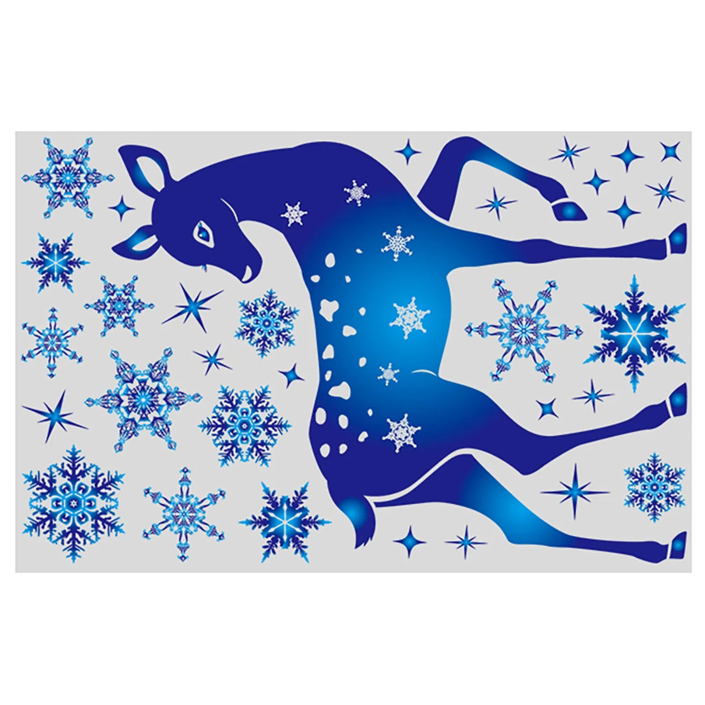 Christmas Sticker on Window Blue Elk Sika Deer Snowflake Stickers Winter Wall Decals New Year Sticker 2022 Christmas Window