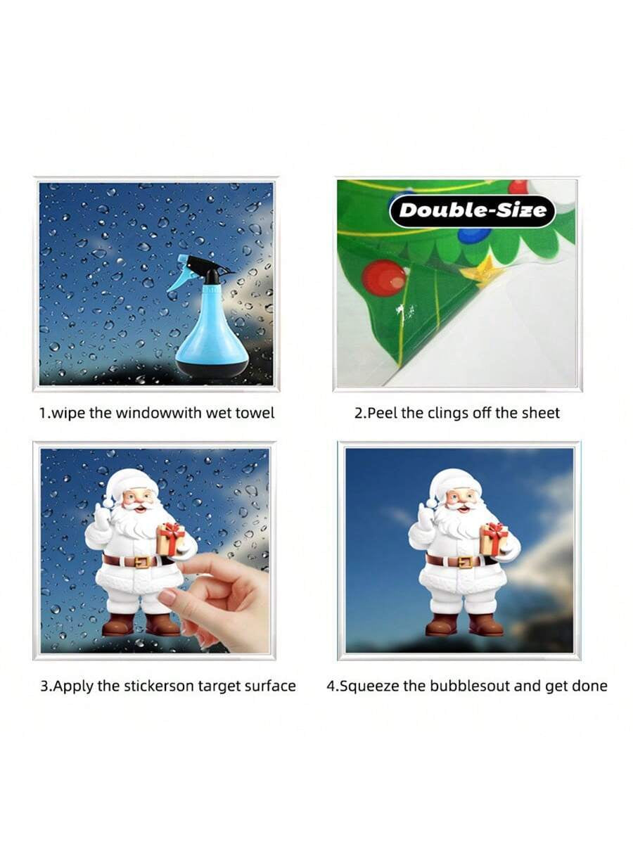 1 Set of 9Pcs Christmas Snowflake Static Clings, Santa Claus and Reindeer Patterns, for Mirror, Glass, Window Christmas Decorations