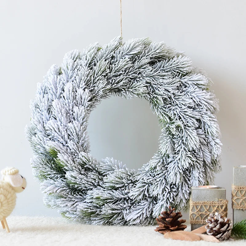 Home Christmas Decorations Mori Snow Christmas Wreath Flocking Cedar Christmas Door Hanging European Decoration Merry Christmas