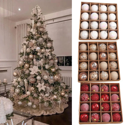 16Pcs/Box 6CM Christmas Ball Ornaments Champagne Gold Red Glitter Foam Ball Crafts for Xmas Tree Hanging Pendant Gift Navidad